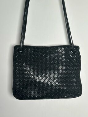 Bottega Veneta Intrecciato Black Leather Shoulder Tote Vintage Authentic